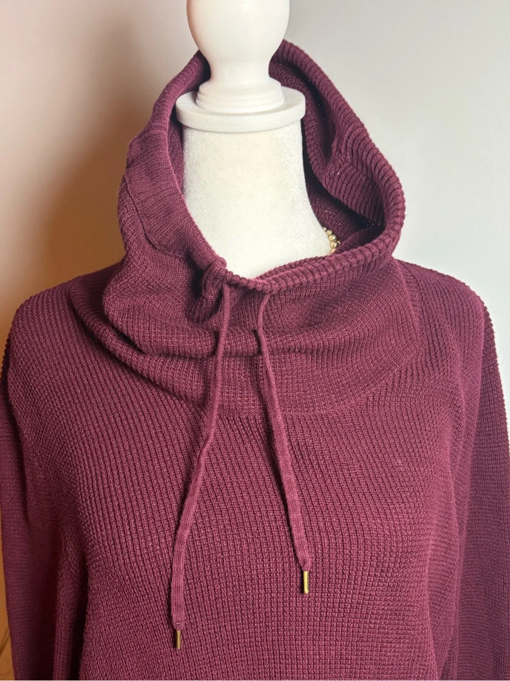 Ralph Lauren LRL XL Burgundy Waffle Knit Cowl Neck Sweater
